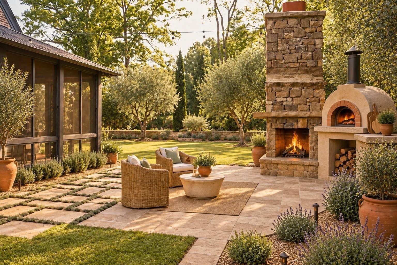Terracotta and olive courtyard design